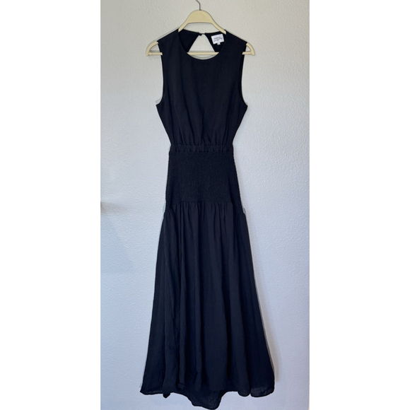 SNDYS Black Cotton Cutout Smocked Maxi Dress Boho Minimalist Size XL - Picture 3 of 15